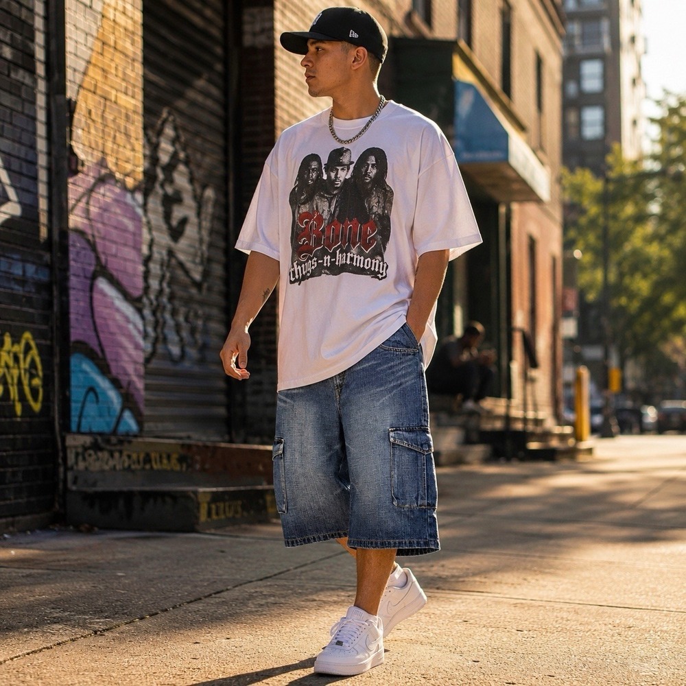 Miskeen Denim Cargo Shorts Size 42 Baggy Hip Hop Embroidered Jorts‎ Vintage Y2K
